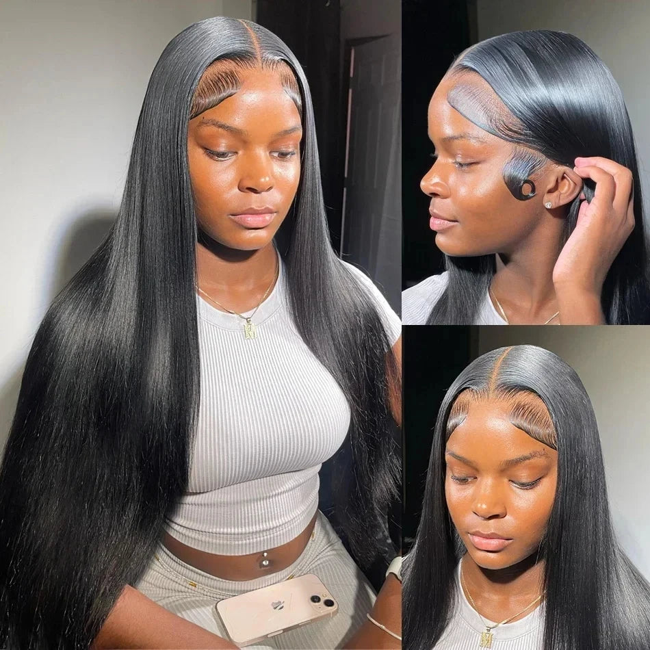 Peruca de Cabelo Humano Liso Bone Straight com Renda Frontal 13x4 ou 13x6, Fácil de Usar, Sem Cola, Estilo Brasileiro, com Fecho de Renda 4x4, 5x5 ou 6x4 para Mulheres.