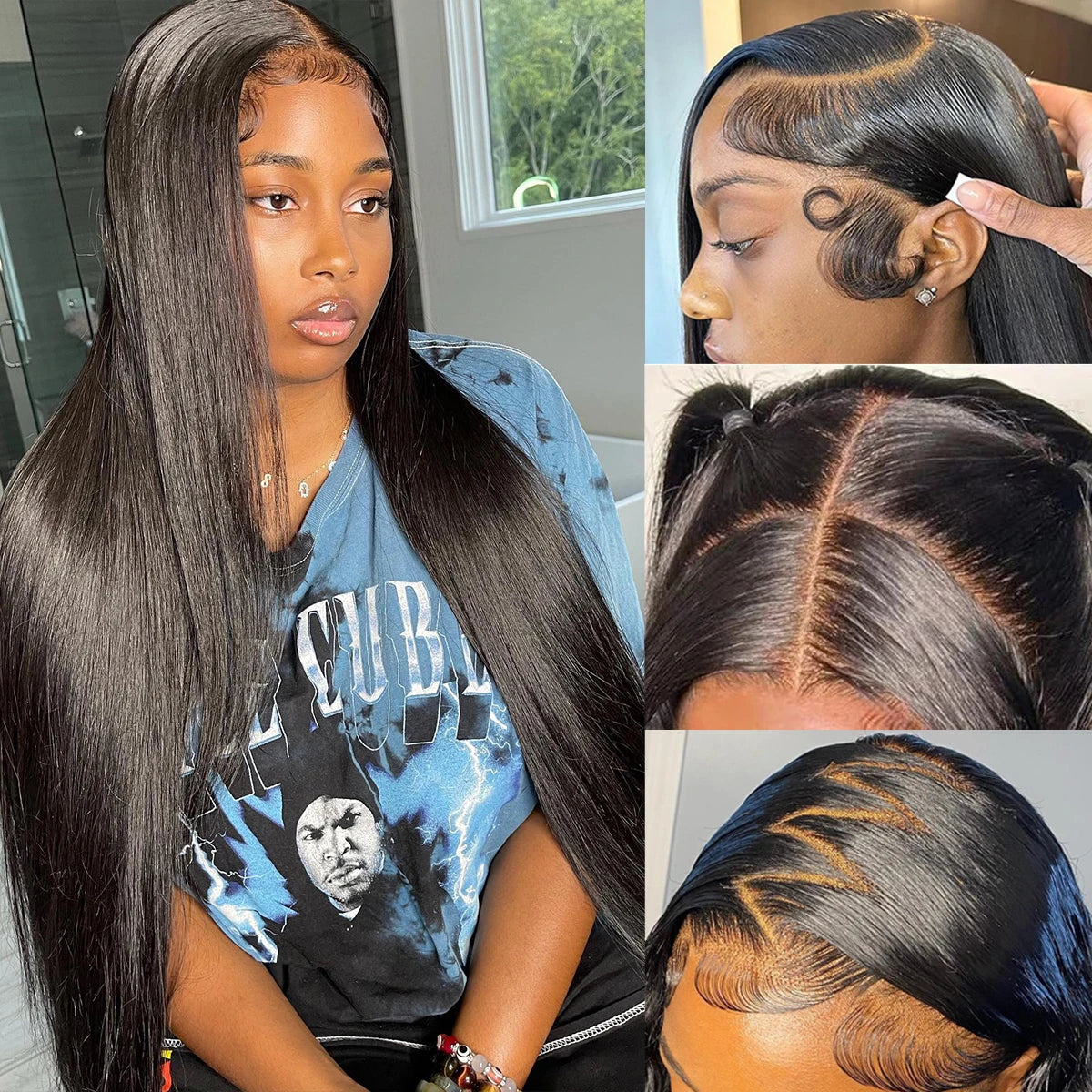 Peruca de Cabelo Humano Liso Bone Straight com Renda Frontal 13x4 ou 13x6, Fácil de Usar, Sem Cola, Estilo Brasileiro, com Fecho de Renda 4x4, 5x5 ou 6x4 para Mulheres.