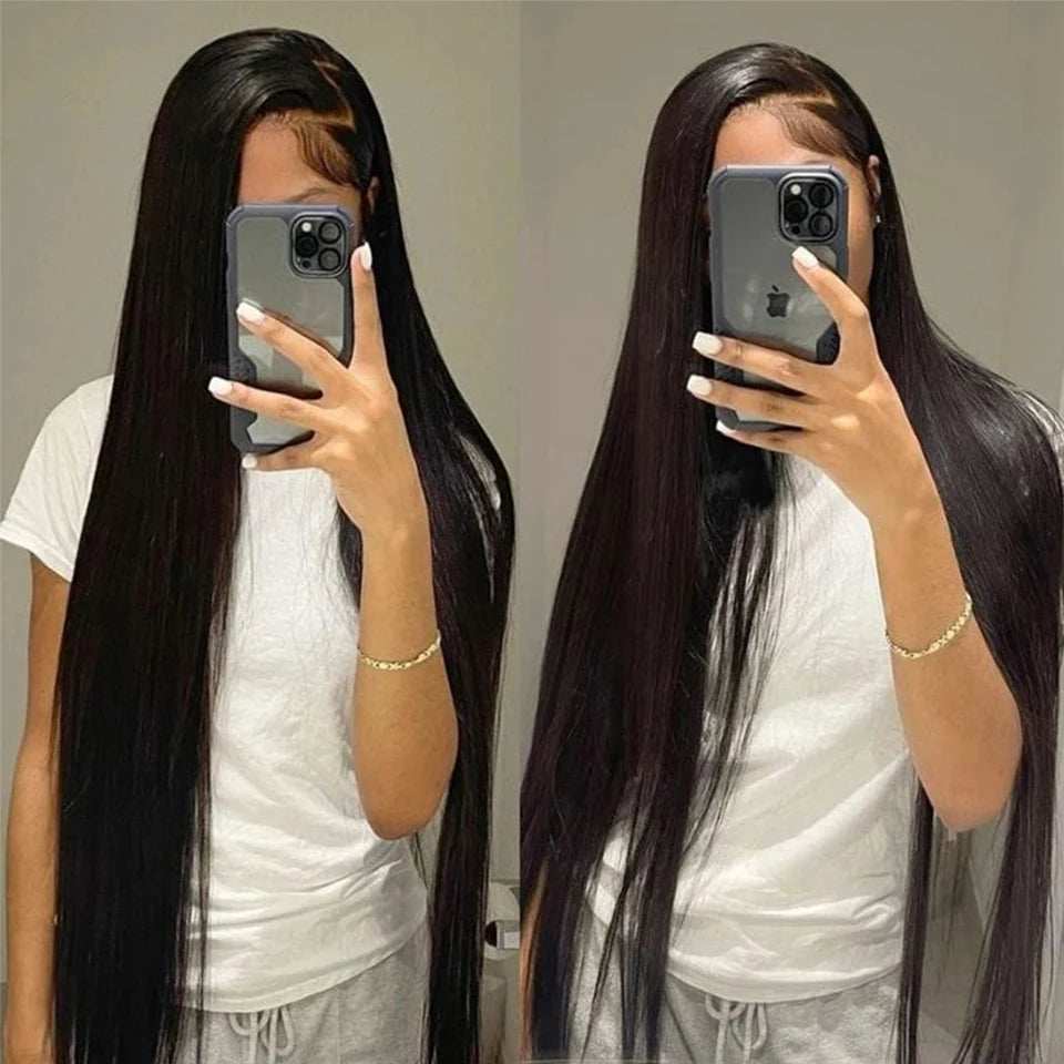 Peruca de Cabelo Humano Liso Bone Straight com Renda Frontal 13x4 ou 13x6, Fácil de Usar, Sem Cola, Estilo Brasileiro, com Fecho de Renda 4x4, 5x5 ou 6x4 para Mulheres.