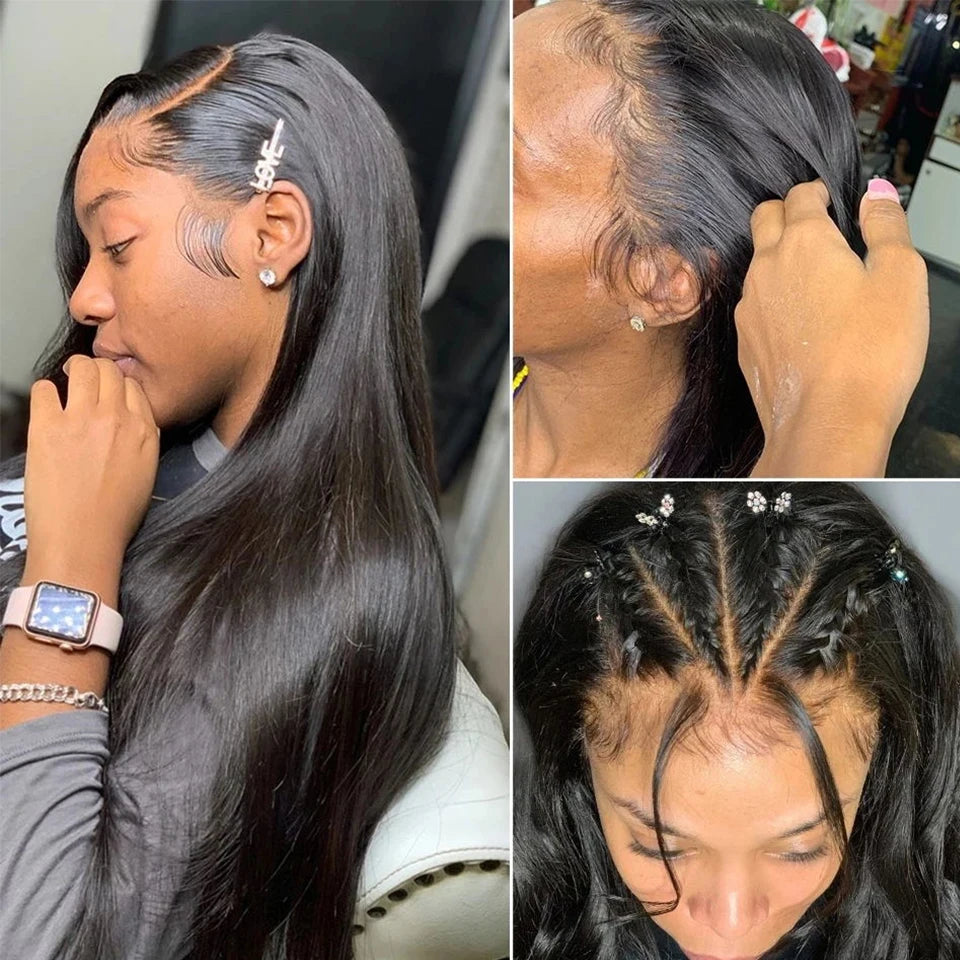 Peruca de Cabelo Humano Liso Bone Straight com Renda Frontal 13x4 ou 13x6, Fácil de Usar, Sem Cola, Estilo Brasileiro, com Fecho de Renda 4x4, 5x5 ou 6x4 para Mulheres.