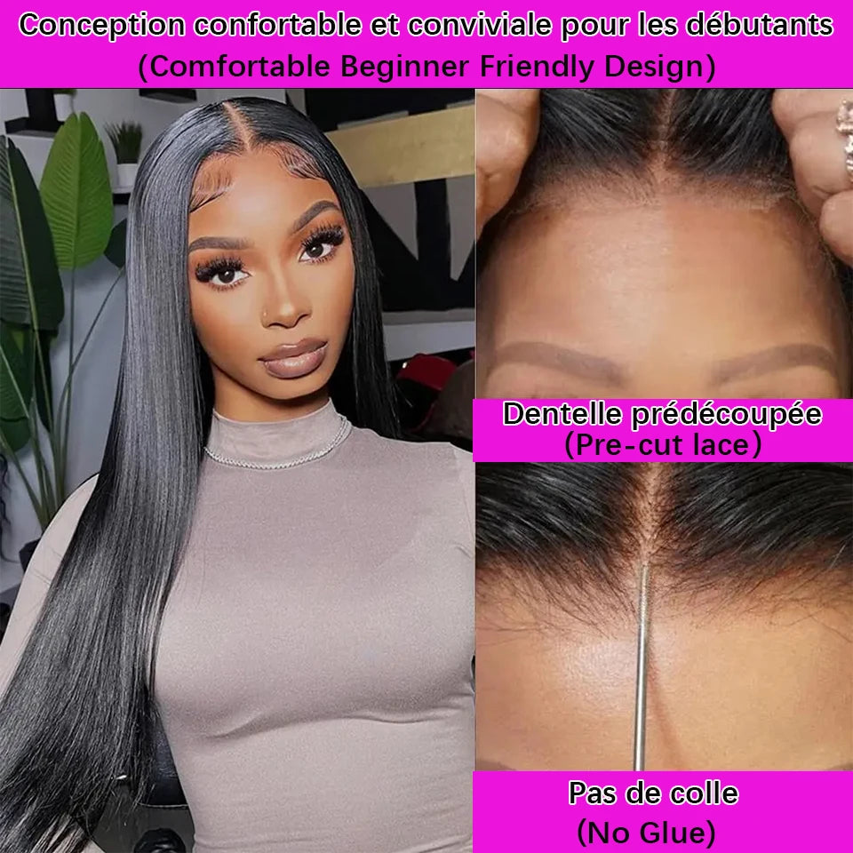 Peruca de Cabelo Humano Liso Bone Straight com Renda Frontal 13x4 ou 13x6, Fácil de Usar, Sem Cola, Estilo Brasileiro, com Fecho de Renda 4x4, 5x5 ou 6x4 para Mulheres.