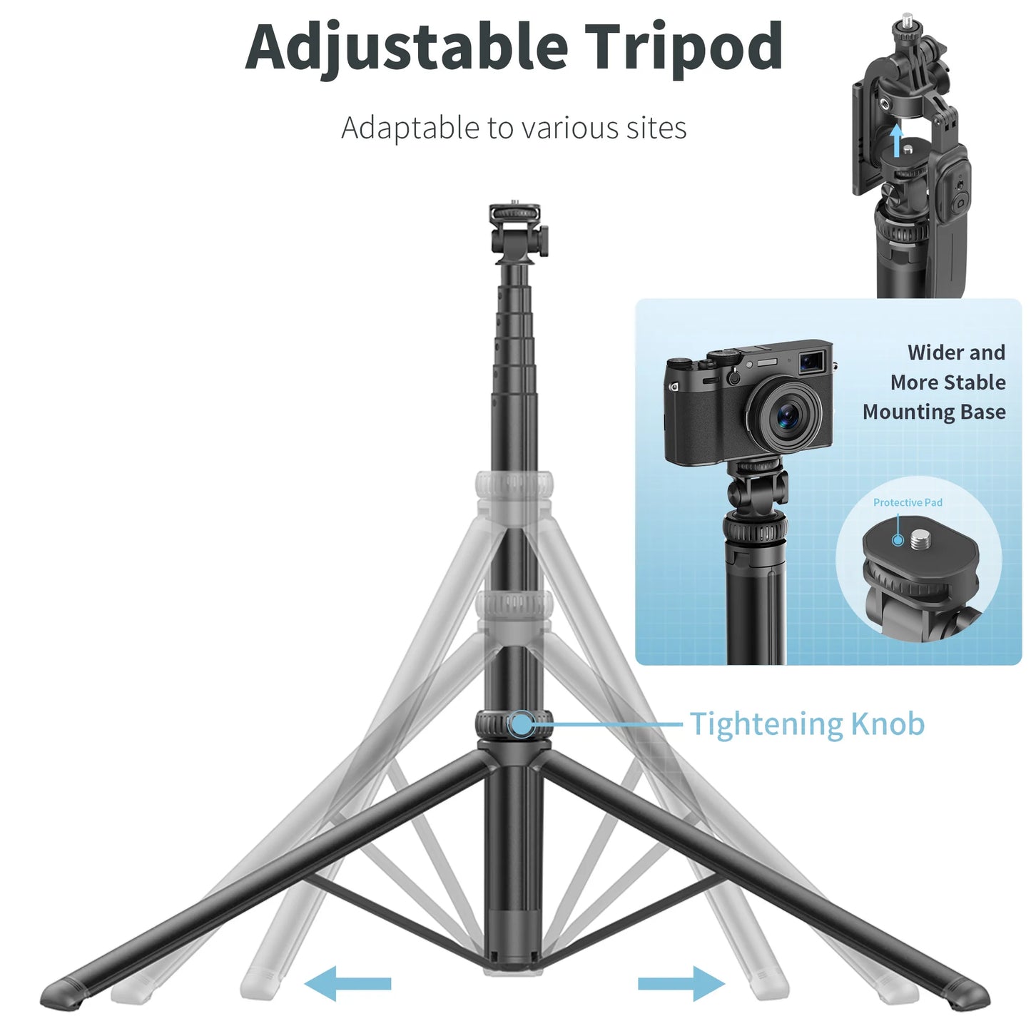 C05 tripé metálico de 2m — bastão de selfie com equilíbrio, gravação estável, extensão e Bluetooth, estabilizador para telemóvel.