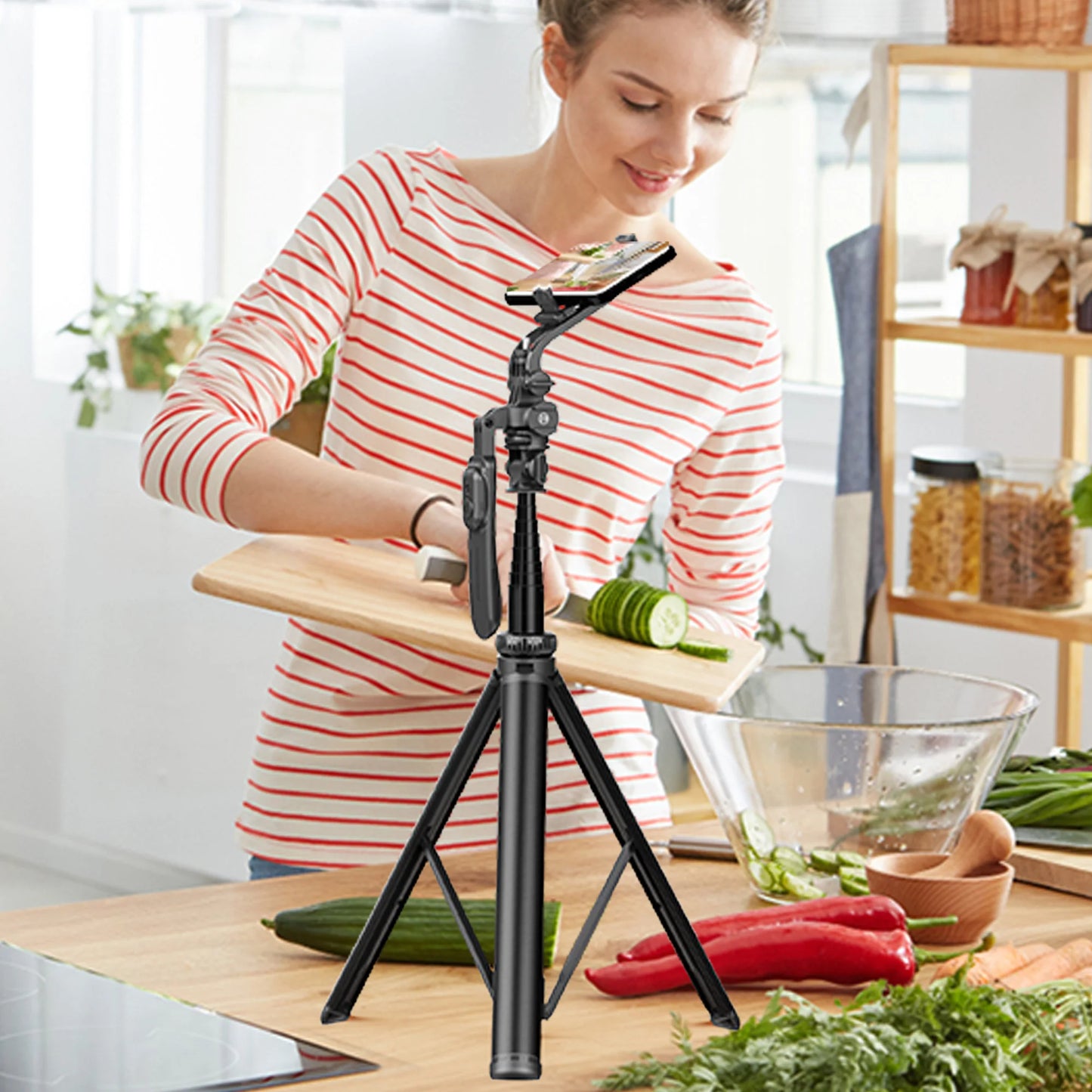 C05 tripé metálico de 2m — bastão de selfie com equilíbrio, gravação estável, extensão e Bluetooth, estabilizador para telemóvel.