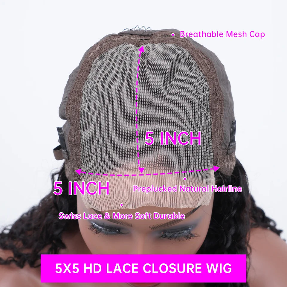 Peruca de Cabelo Humano Ondulado “Deep Wave” Castanho Chocolate 200% Densidade – 30 a 38 Polegadas, Renda Transparente Frontal 13x6