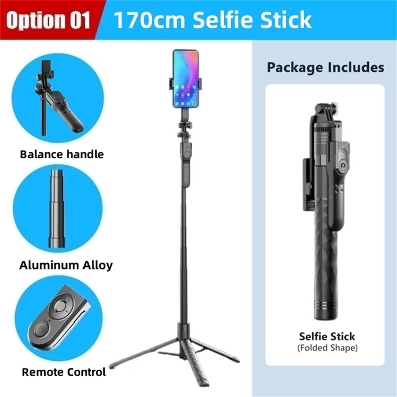 FANGTUOSI bastão de selfie sem fios 1750mm — tripé dobrável/monopé com luz LED para smartphones, gravação estável e transmissões ao vivo.