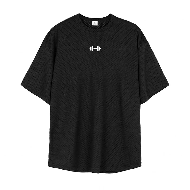 T-shirt Masculina Oversized – Confortável, Respirável e de Secagem Rápida para Ginásio, Musculação e Fitness