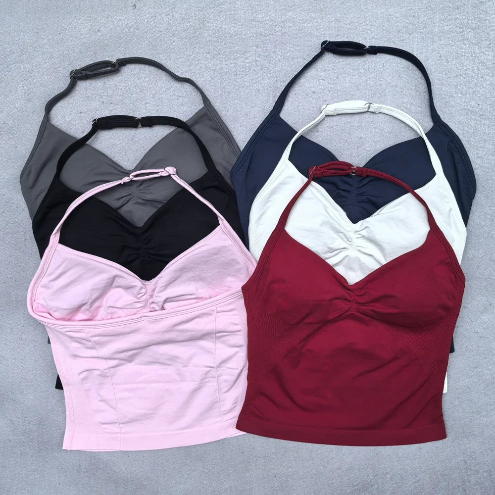 Conjunto Fitness Feminino 2 Peças – Top Ajustável Sem Costuras e Calções Scrunch, Ideal para Yoga, Ginásio e Treinos de Verão