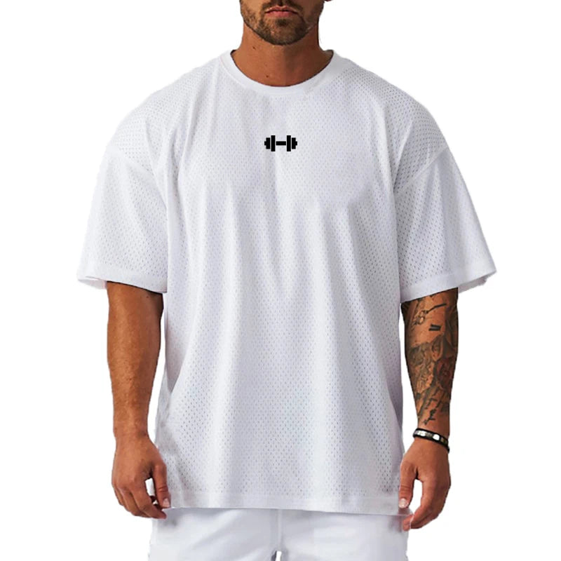 T-shirt Masculina Oversized – Confortável, Respirável e de Secagem Rápida para Ginásio, Musculação e Fitness