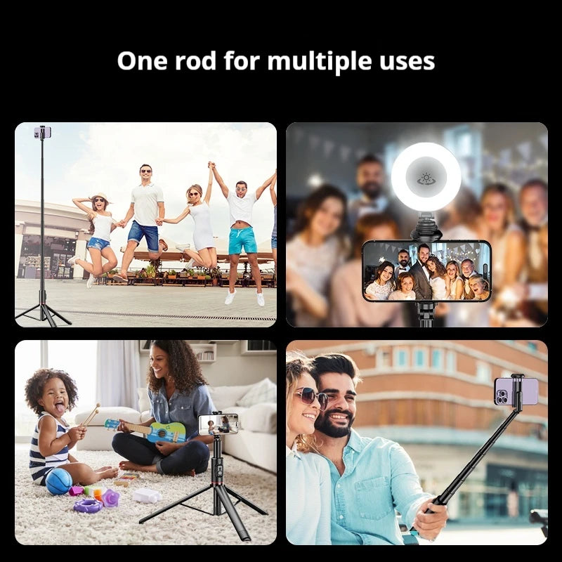 C10 bastão de selfie de 72 polegadas em liga de alumínio — tripé portátil com suporte para telemóvel e controlo remoto Bluetooth sem fios, compatível com iOS e Android.