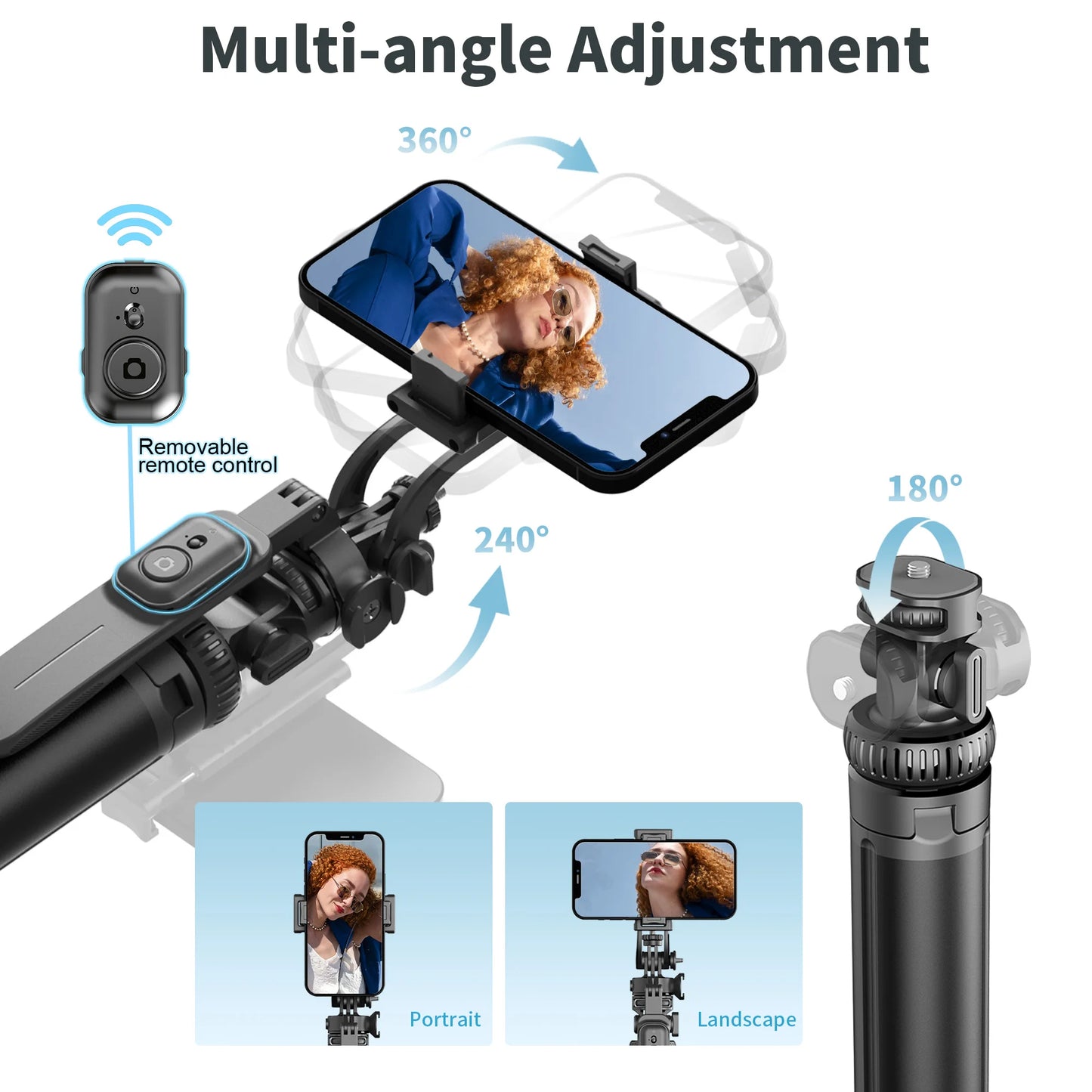 C05 tripé metálico de 2m — bastão de selfie com equilíbrio, gravação estável, extensão e Bluetooth, estabilizador para telemóvel.