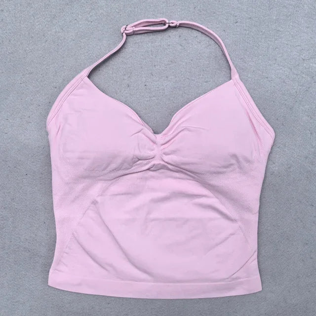 Conjunto Fitness Feminino 2 Peças – Top Ajustável Sem Costuras e Calções Scrunch, Ideal para Yoga, Ginásio e Treinos de Verão