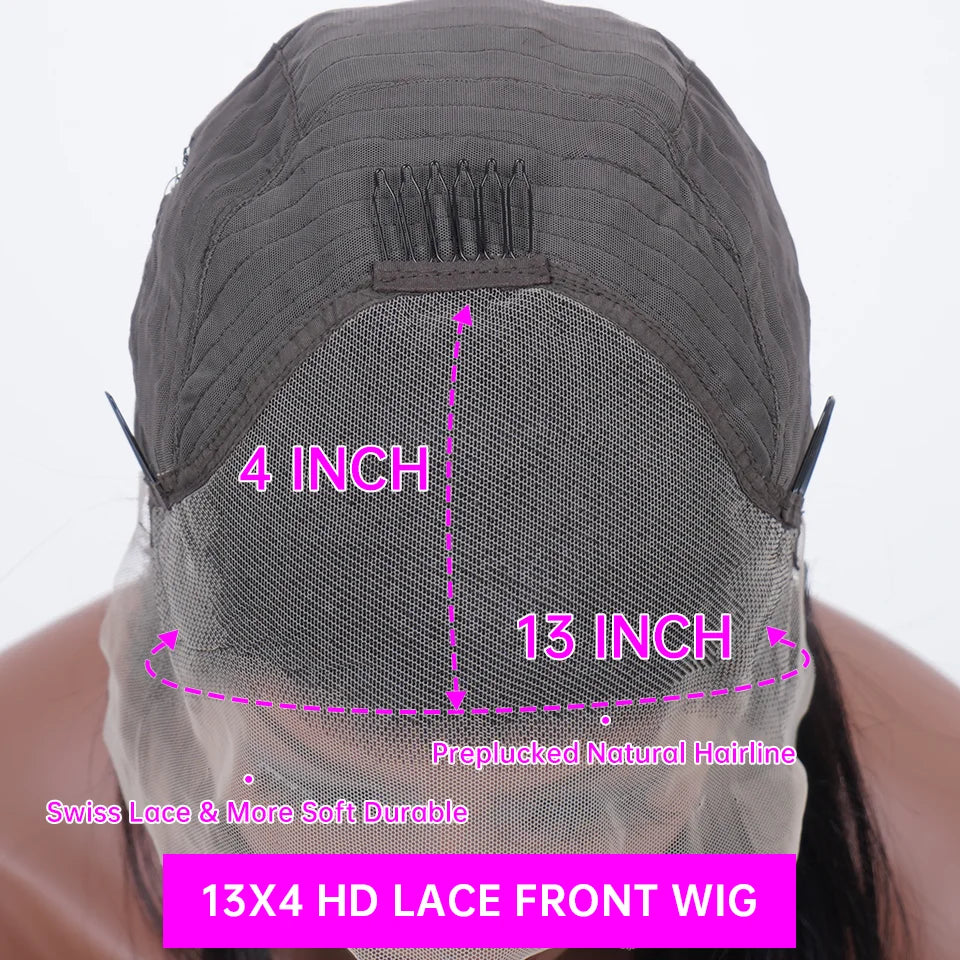Peruca de Cabelo Humano Ondulado “Deep Wave” Castanho Chocolate 200% Densidade – 30 a 38 Polegadas, Renda Transparente Frontal 13x6