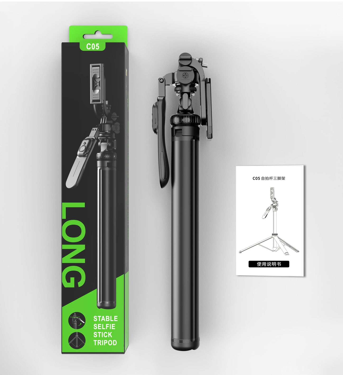 C05 tripé metálico de 2m — bastão de selfie com equilíbrio, gravação estável, extensão e Bluetooth, estabilizador para telemóvel.