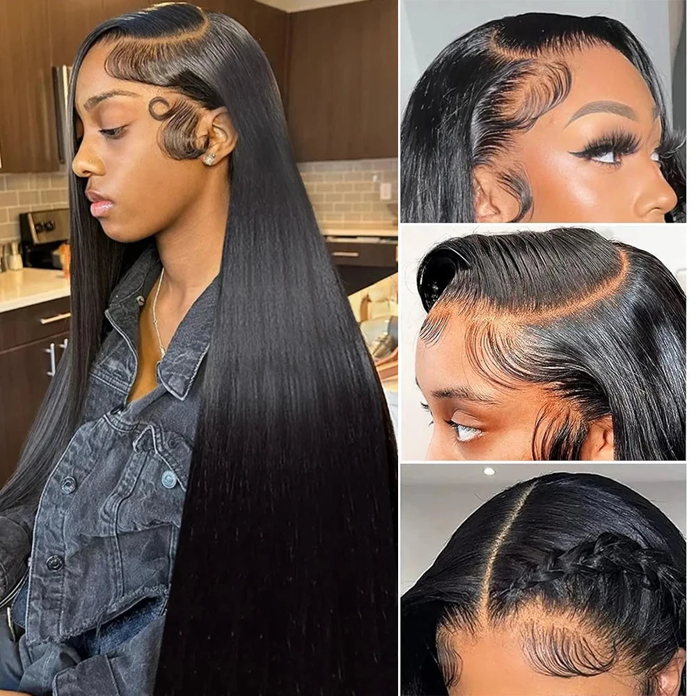 Peruca de Cabelo Humano Liso Bone Straight com Renda Frontal 13x4 ou 13x6, Fácil de Usar, Sem Cola, Estilo Brasileiro, com Fecho de Renda 4x4, 5x5 ou 6x4 para Mulheres.