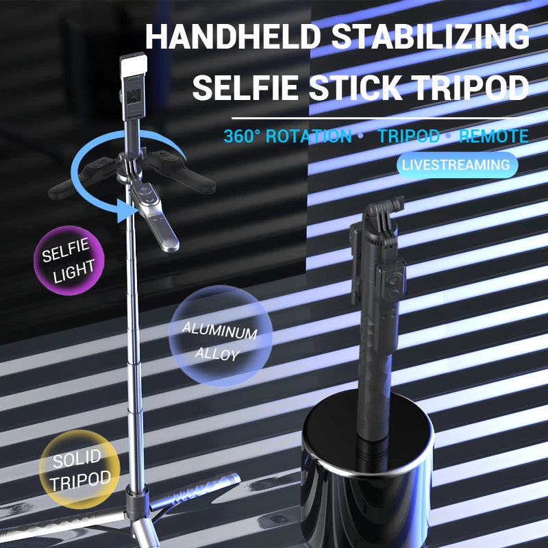 FANGTUOSI bastão de selfie sem fios 1750mm — tripé dobrável/monopé com luz LED para smartphones, gravação estável e transmissões ao vivo.
