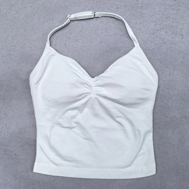 Conjunto Fitness Feminino 2 Peças – Top Ajustável Sem Costuras e Calções Scrunch, Ideal para Yoga, Ginásio e Treinos de Verão