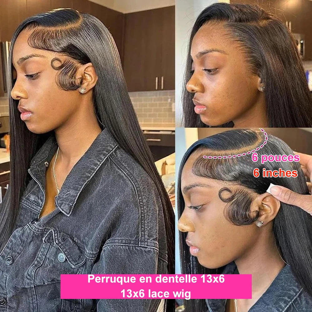 Peruca de Cabelo Humano Liso Bone Straight com Renda Frontal 13x4 ou 13x6, Fácil de Usar, Sem Cola, Estilo Brasileiro, com Fecho de Renda 4x4, 5x5 ou 6x4 para Mulheres.