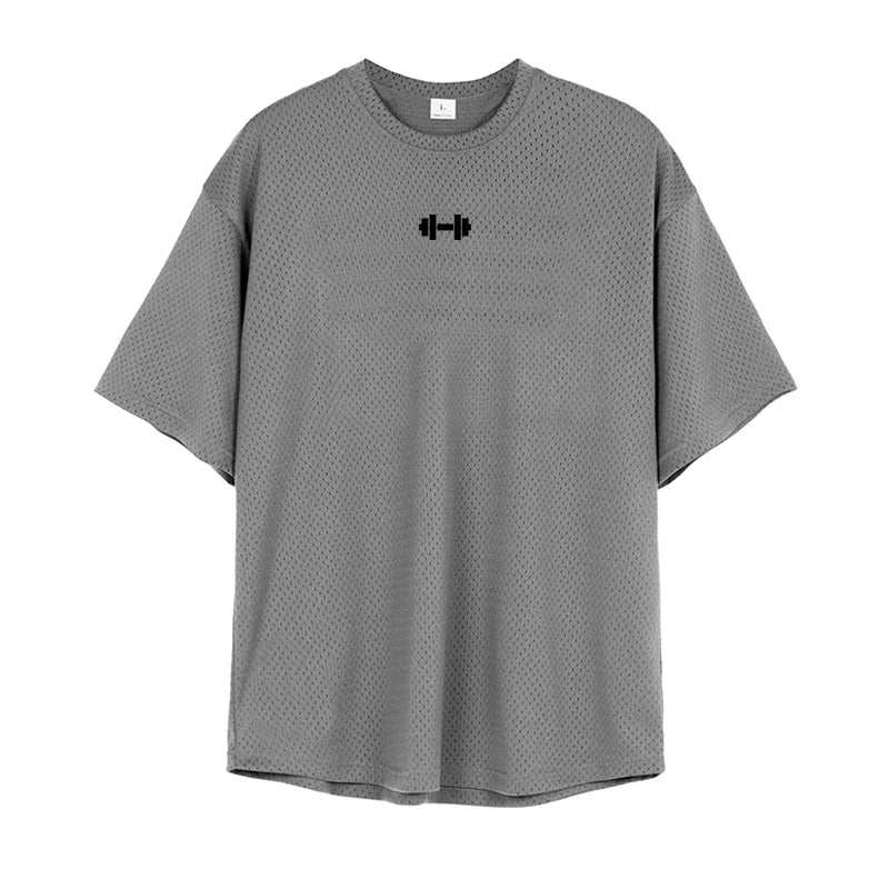 T-shirt Masculina Oversized – Confortável, Respirável e de Secagem Rápida para Ginásio, Musculação e Fitness