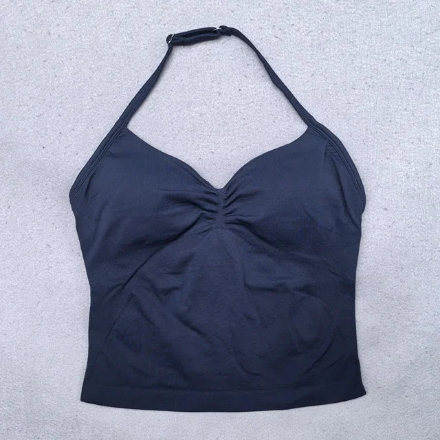 Conjunto Fitness Feminino 2 Peças – Top Ajustável Sem Costuras e Calções Scrunch, Ideal para Yoga, Ginásio e Treinos de Verão