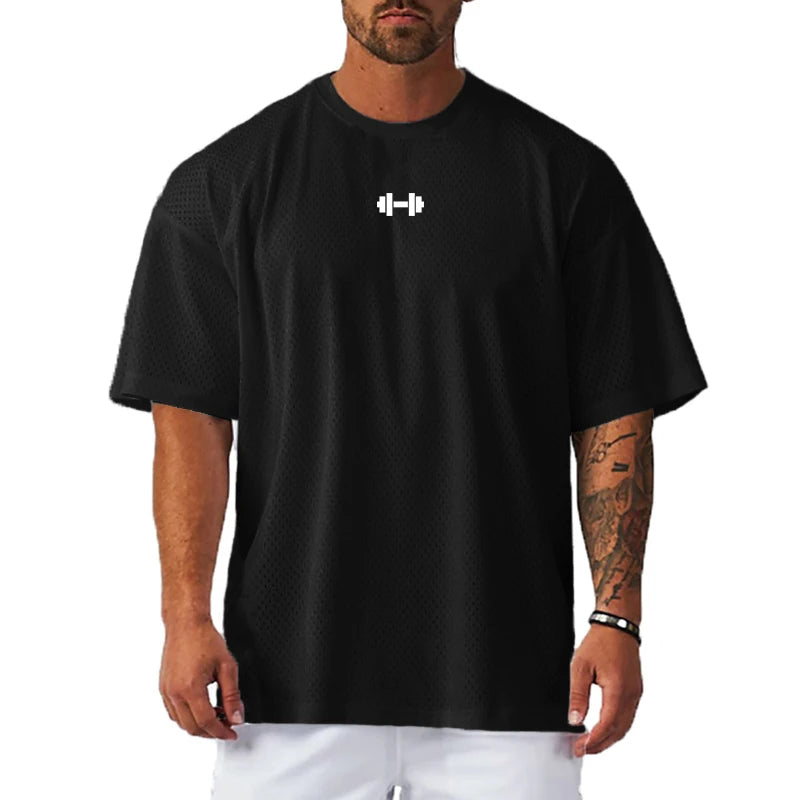 T-shirt Masculina Oversized – Confortável, Respirável e de Secagem Rápida para Ginásio, Musculação e Fitness
