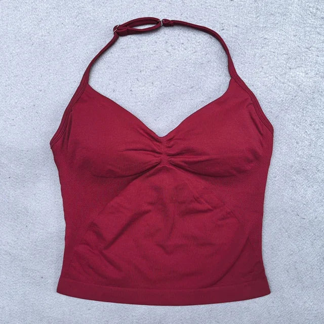 Conjunto Fitness Feminino 2 Peças – Top Ajustável Sem Costuras e Calções Scrunch, Ideal para Yoga, Ginásio e Treinos de Verão