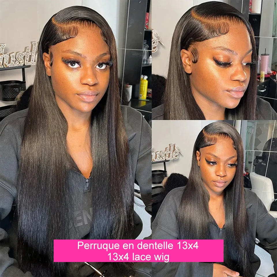 Peruca de Cabelo Humano Liso Bone Straight com Renda Frontal 13x4 ou 13x6, Fácil de Usar, Sem Cola, Estilo Brasileiro, com Fecho de Renda 4x4, 5x5 ou 6x4 para Mulheres.