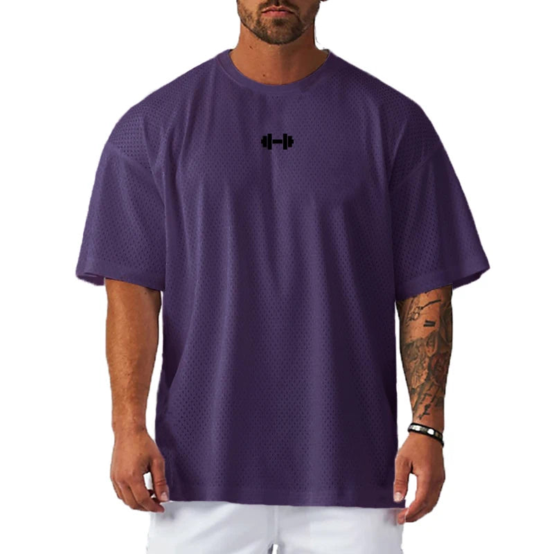 T-shirt Masculina Oversized – Confortável, Respirável e de Secagem Rápida para Ginásio, Musculação e Fitness