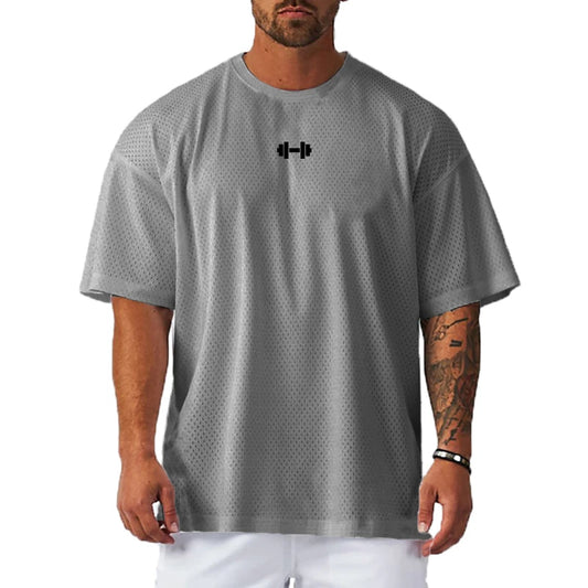 T-shirt Masculina Oversized – Confortável, Respirável e de Secagem Rápida para Ginásio, Musculação e Fitness