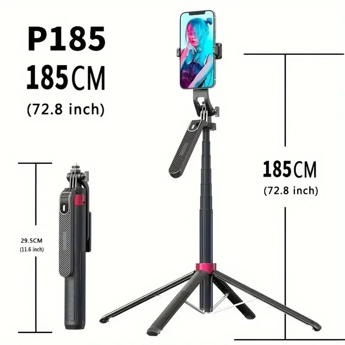 Tripé portátil para câmera com controlo remoto sem fios e rotação 360° — ideal para gravação de vídeo, filmagens e transmissões ao vivo.