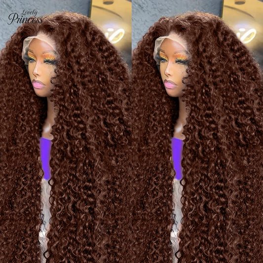 Peruca de Cabelo Humano Ondulado “Deep Wave” Castanho Chocolate 200% Densidade – 30 a 38 Polegadas, Renda Transparente Frontal 13x6