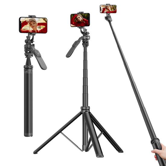 C05 tripé metálico de 2m — bastão de selfie com equilíbrio, gravação estável, extensão e Bluetooth, estabilizador para telemóvel.